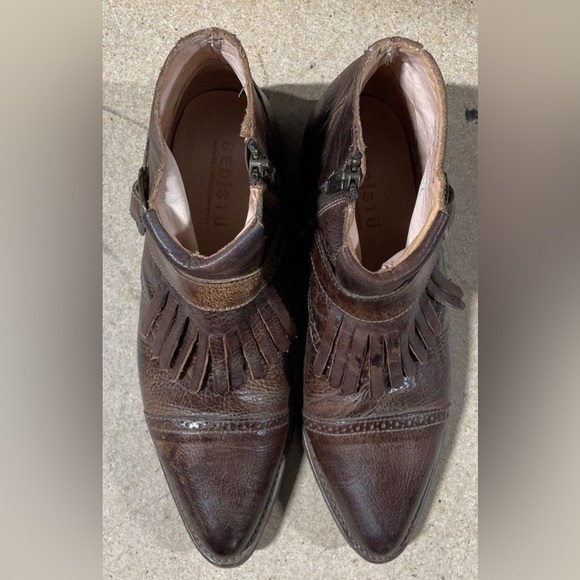 Bed Stu Cobbler Organic Leather “Dipper” Distressed Ankle Boots w/Fringe, Size 8 - Picture 6 of 16